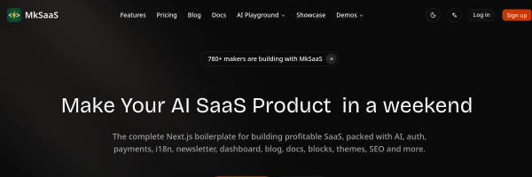 MkSaaS官网截图